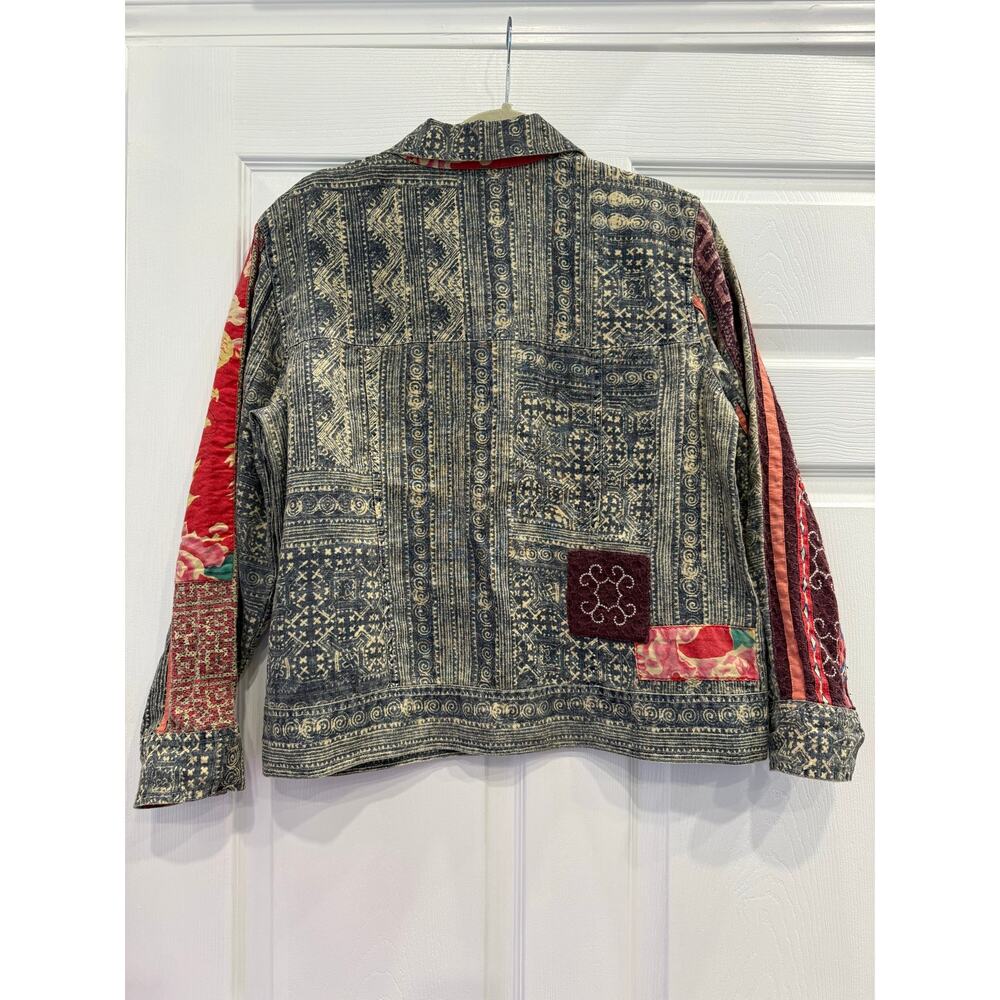 Vintage Chicos Abstract Pattern Cotton Linen Button Down Jacket Sz 1 Medium - Picture 6 of 6